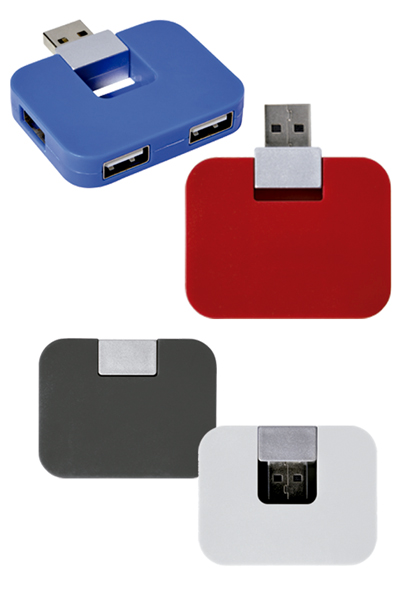 Práctico Hub USB con cuatro puertos. Output: 5 V-1 A.<br><br>USB Versión 2.0.
