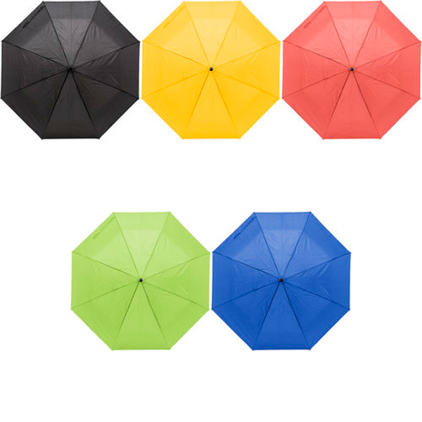 Paraguas manual de 8 paneles de pongee (190 T). Eje y varillas metálicos. Incluye una bolsa de pongee plegable para la compra. El paraguas y la bolsa van a juego.
